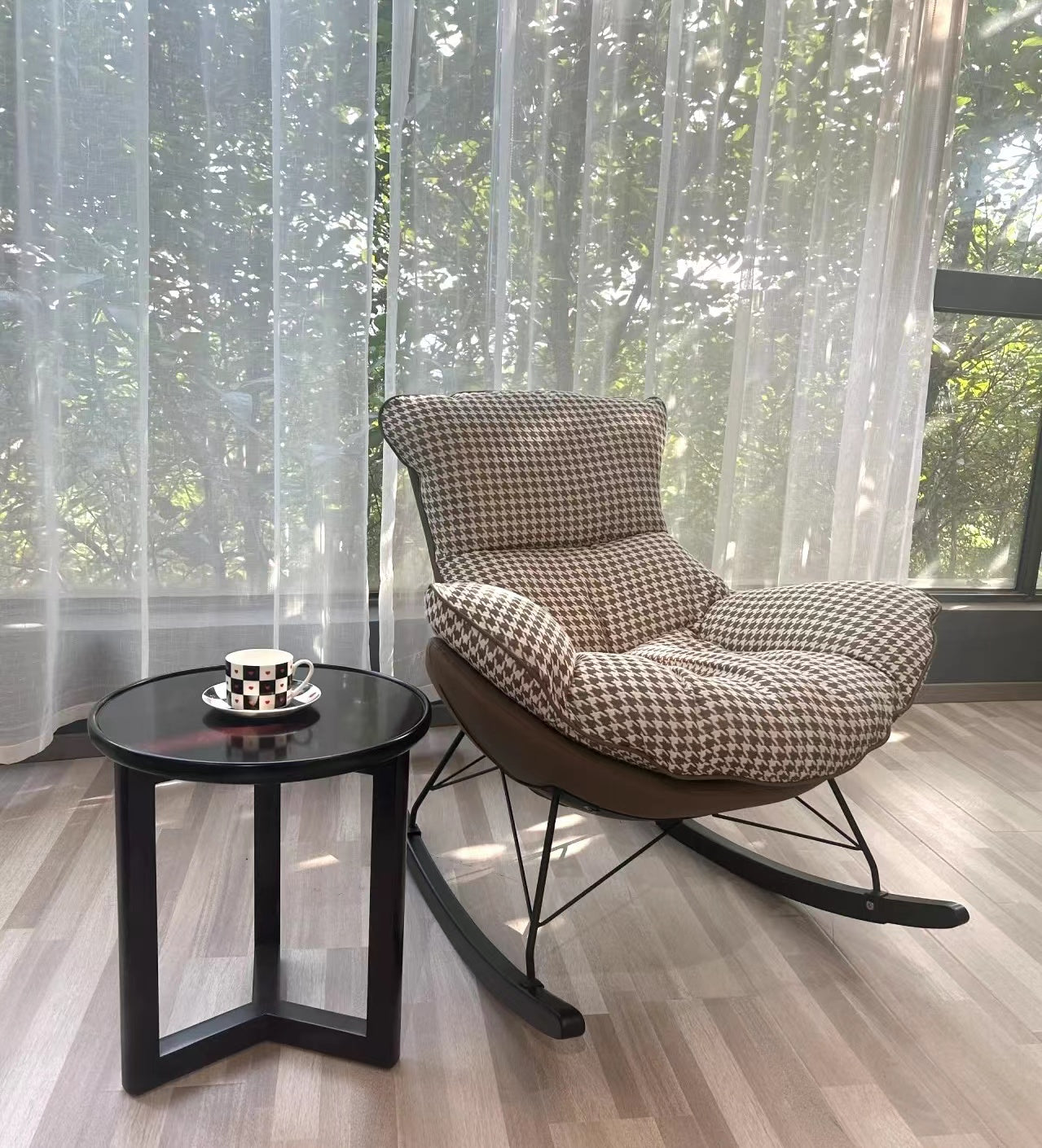 HomeDor Urban Coffee Houndstooth Rocking Chair