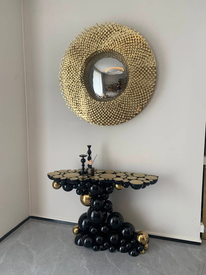 HomeDor Luxury Designer Black & Gold Bubbles Entrance Tables