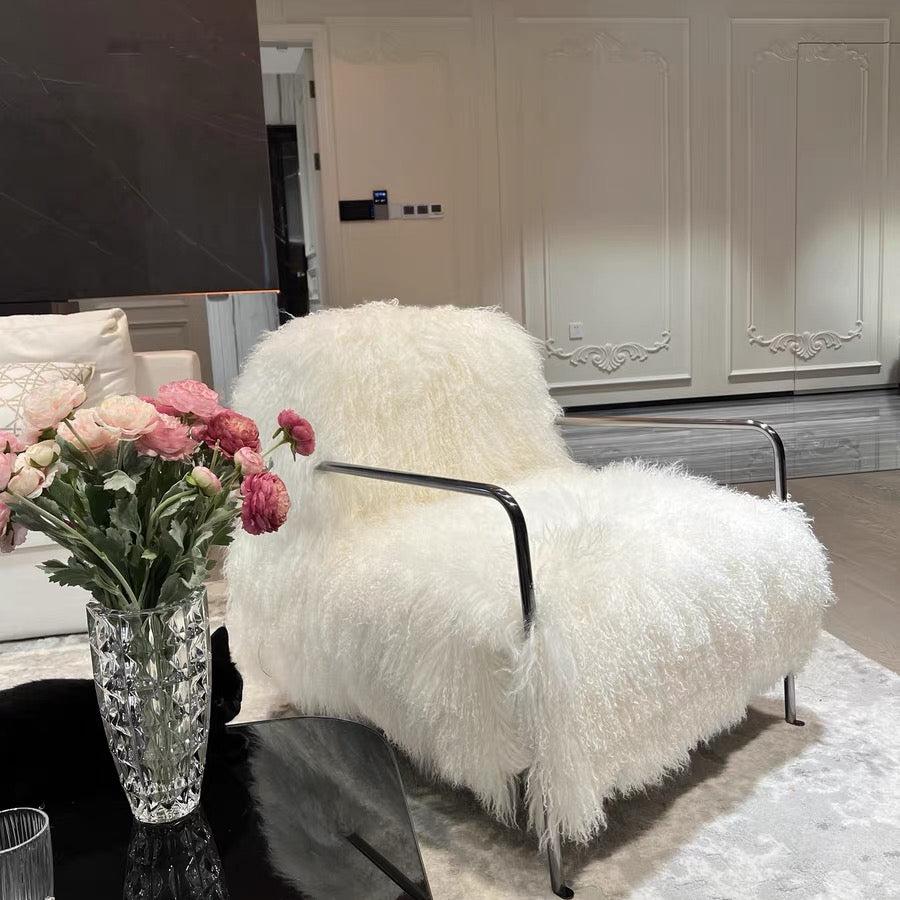 HomeDor Minimalist Hairy White Plush Lounge Chair