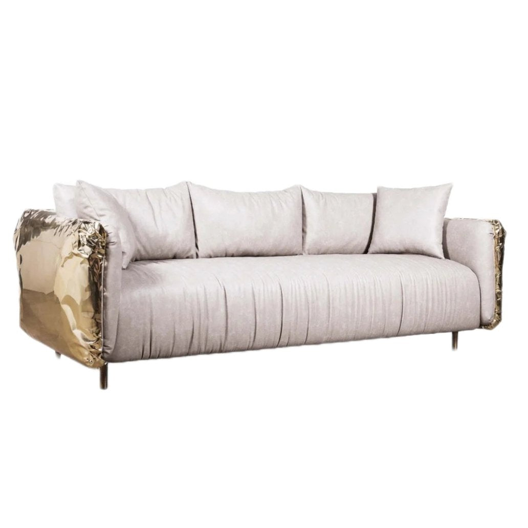 HomeDor Premium Luxury Leather Sofa with Brass Finish Color