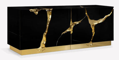 HomeDor Luxury Mirror Cabinet Gold Sideboard in Chrome/Black Finish