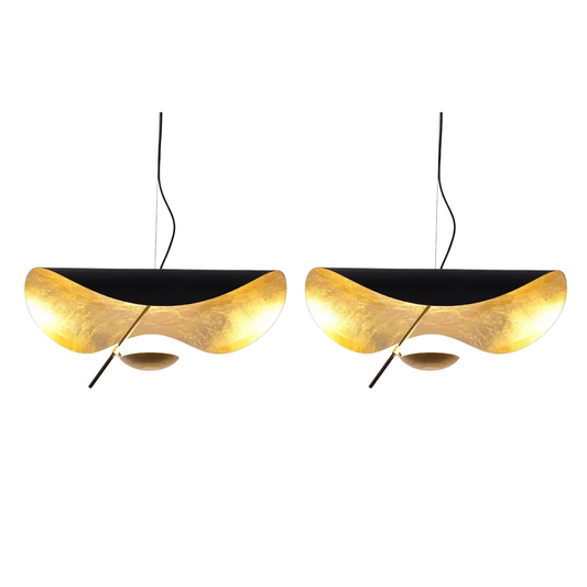 Clearance | Pack of 2 Black Hat Shape Gold Leaf Pendant Chandelier