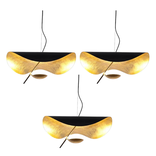 Clearance | Pack of 3 Black Hat Shape Gold Leaf Pendant Chandelier