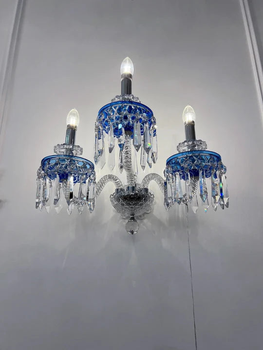 HomeDor Premium Luxury Blue Crystal 3-Candles Wall Sconce