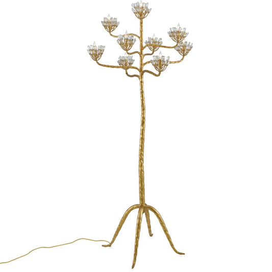 HomeDor Vintage Brass Crystal Flower Tree Floor Lamp