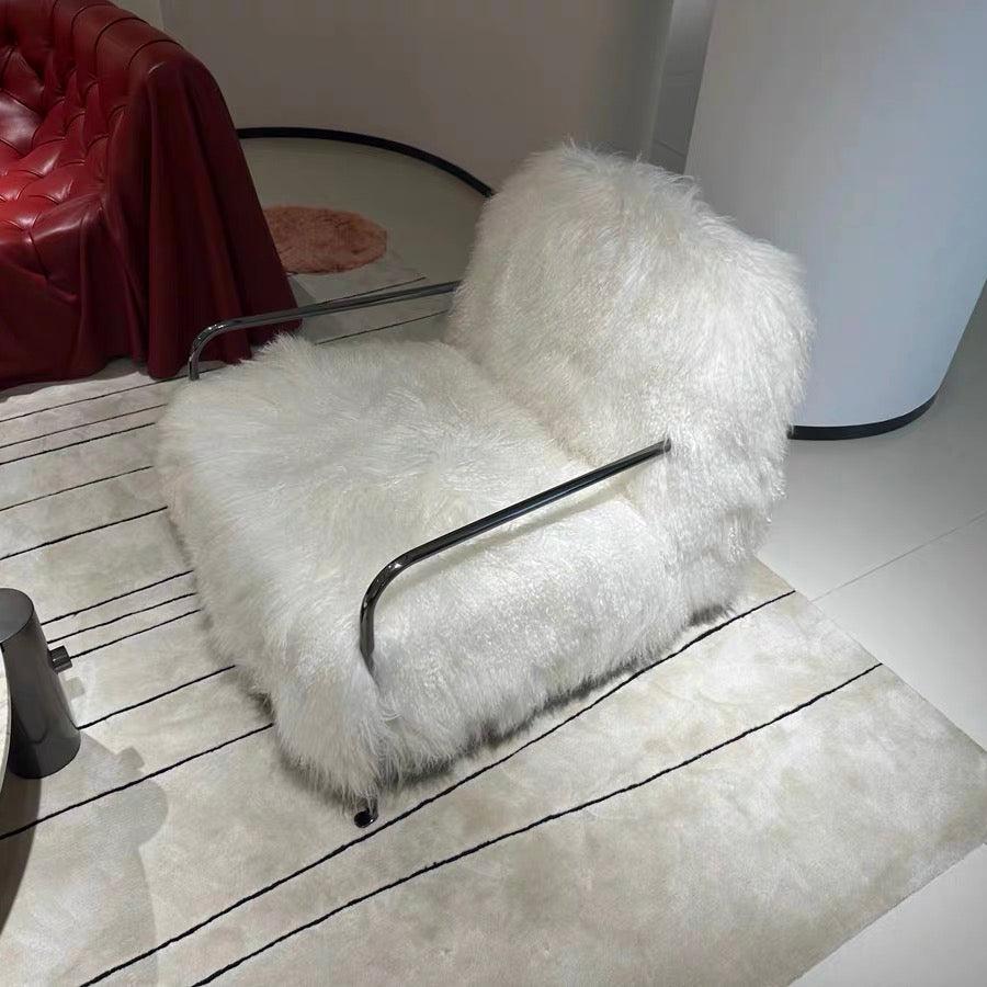 HomeDor Minimalist Hairy White Plush Lounge Chair