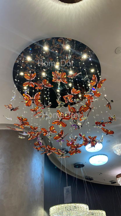 HomeDor Premium Tiffany Glass Butterfly Chandelier