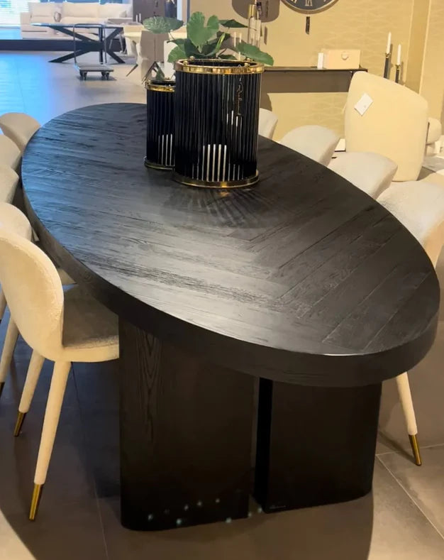HomeDor Dark Coffee Oval Dining Table