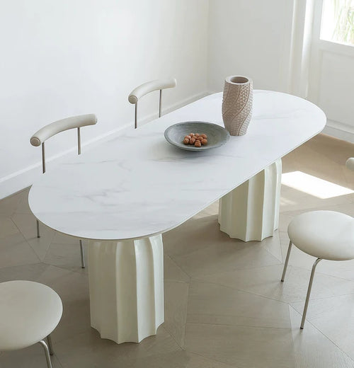 HomeDor Cream Style Oval/Round Shell Dining Table