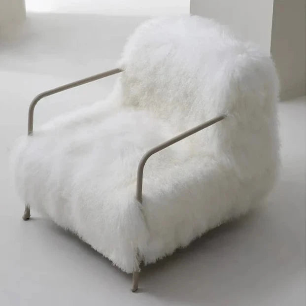 HomeDor Minimalist Hairy White Plush Lounge Chair