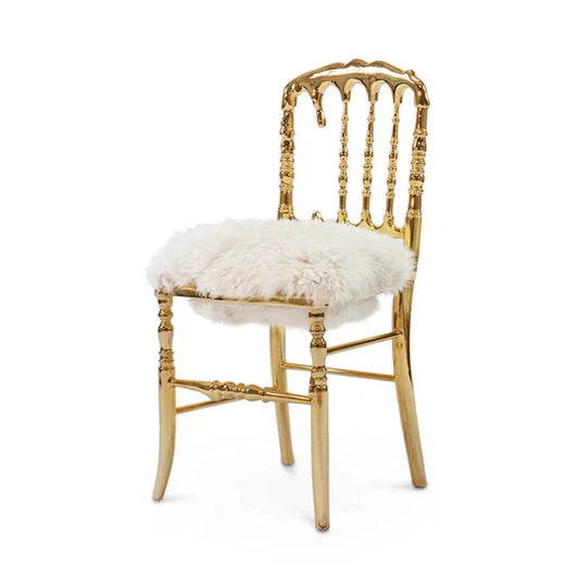 HomeDor Luxury Brass Furry Woolen Dining Chair/Dressing Chair