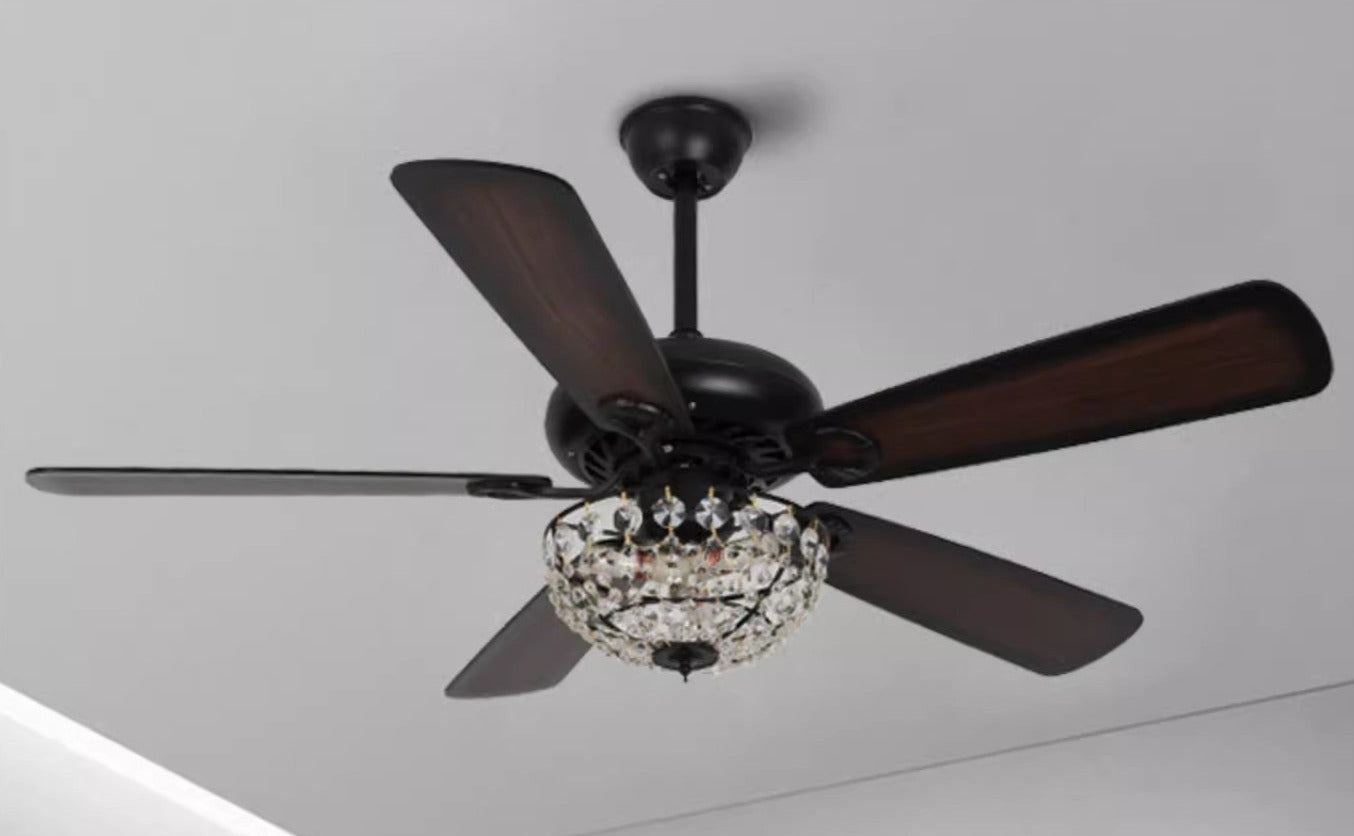 HomeDor Vintage Black Crystal  Ceiling Fan Light With Remote Control