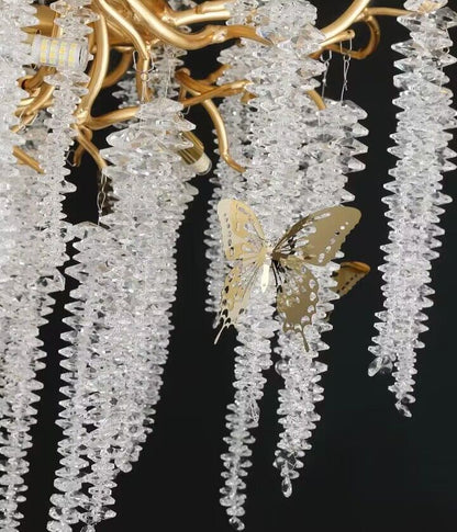 HomeDor Linn White Willow Rectangle Chandelier in gold/chrome