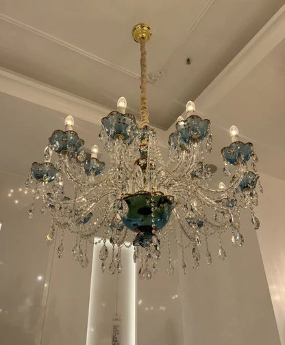 HomeDor Premium Luxury French Blue Crystal Candle Chandelier