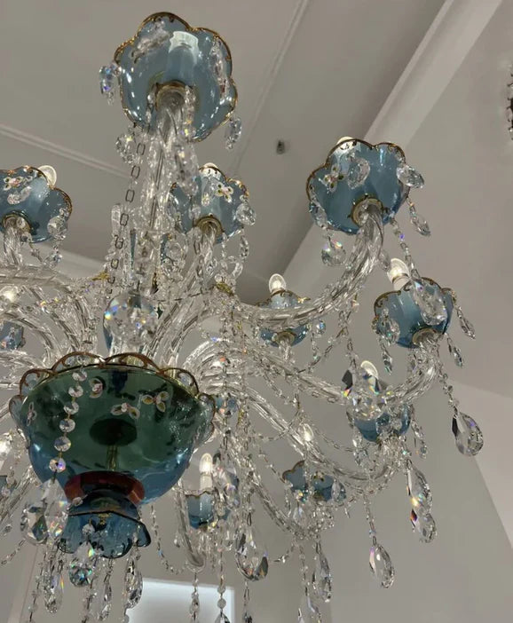 HomeDor Premium Luxury French Blue Crystal Candle Chandelier