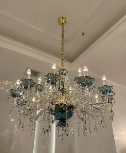 HomeDor Premium Luxury French Blue Crystal Candle Chandelier