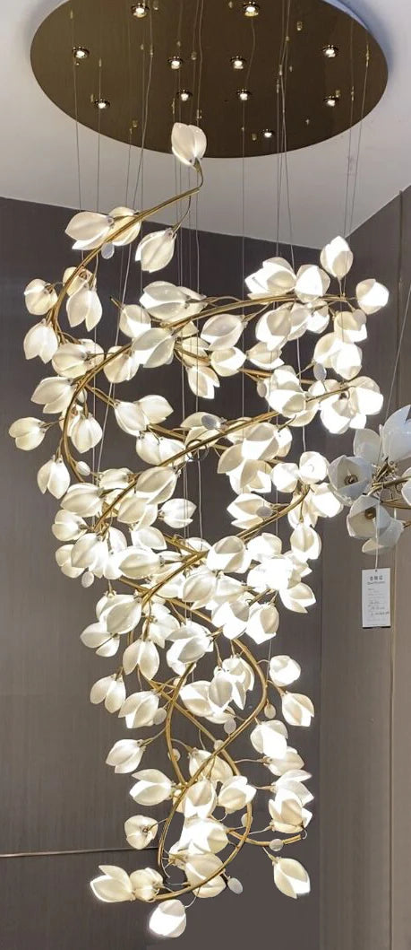 HomeDor Premium Linn Extra Large Vertical White Magnolia Chandelier