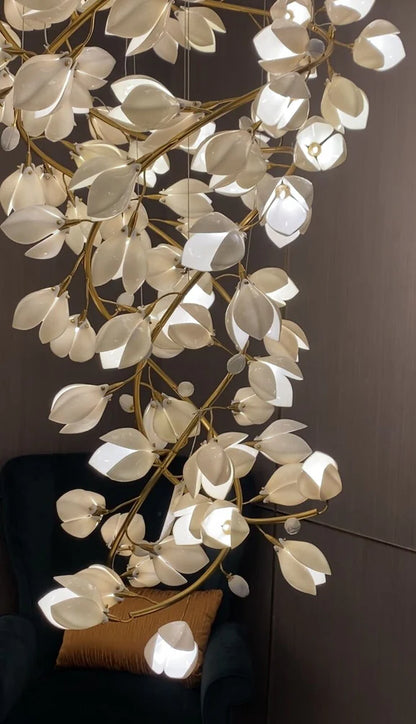 HomeDor Premium Linn Extra Large Vertical White Magnolia Chandelier