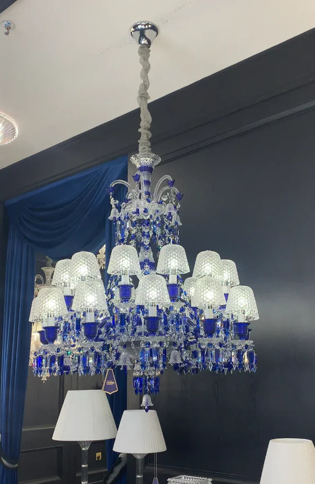 HomeDor Vintage Premium Blue Crystal Lampshade Chandelier