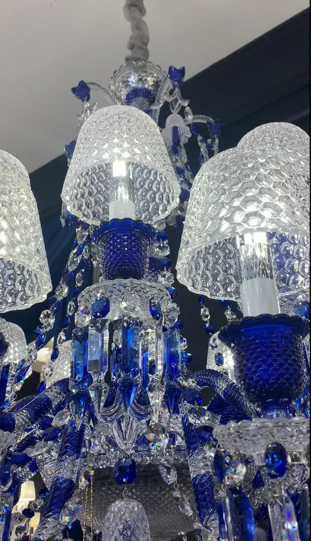 HomeDor Vintage Premium Blue Crystal Lampshade Chandelier