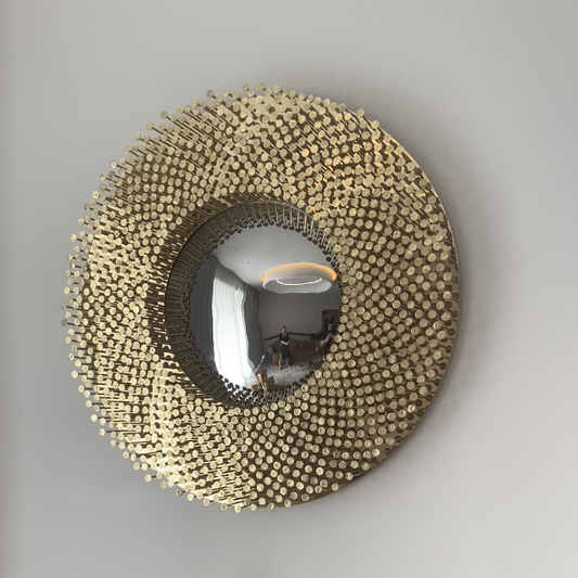 HomeDor Luxury Golden Nails Round Mirror