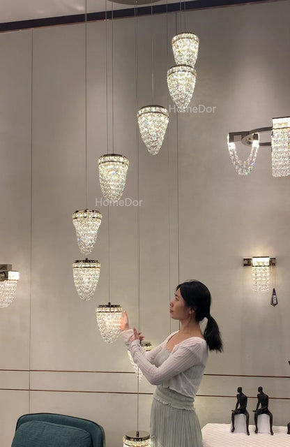 HomeDor Premium Modern Luxury Floating Crystal Conch Chandelier