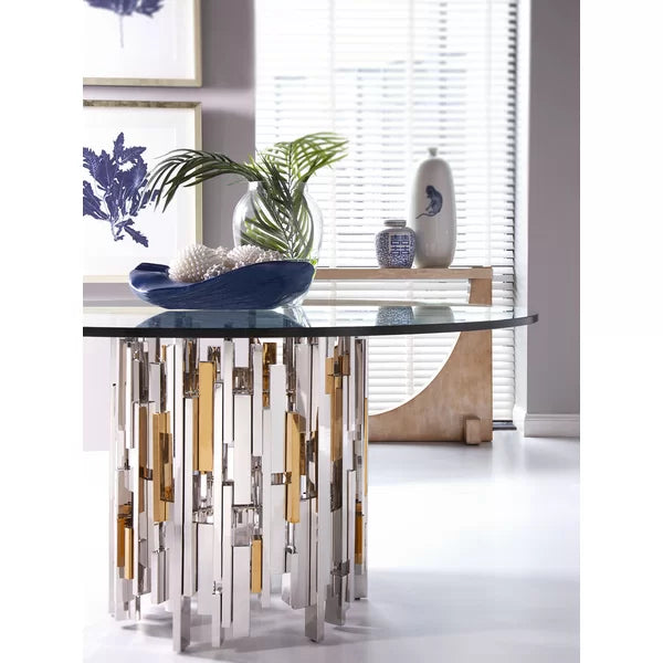 HomeDor Round Dining Table with Clear Glass Top