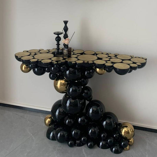 HomeDor Luxury Designer Black & Gold Bubbles Entrance Tables