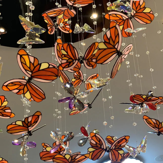 HomeDor Premium Tiffany Glass Butterfly Chandelier