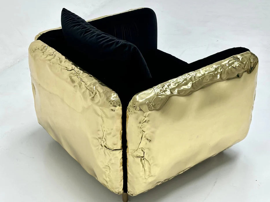 HomeDor Premium Luxury Leather Sofa with Brass Finish Color