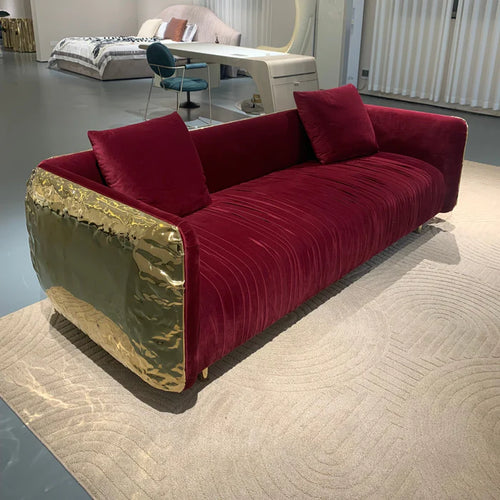 HomeDor Premium Luxury Leather Sofa with Brass Finish Color