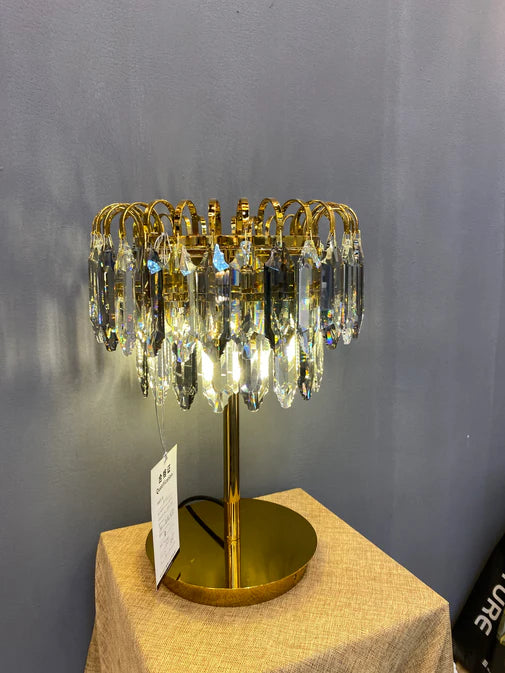 HomeDor Modern Smoky Gray&Clear Crystal Table Lamp