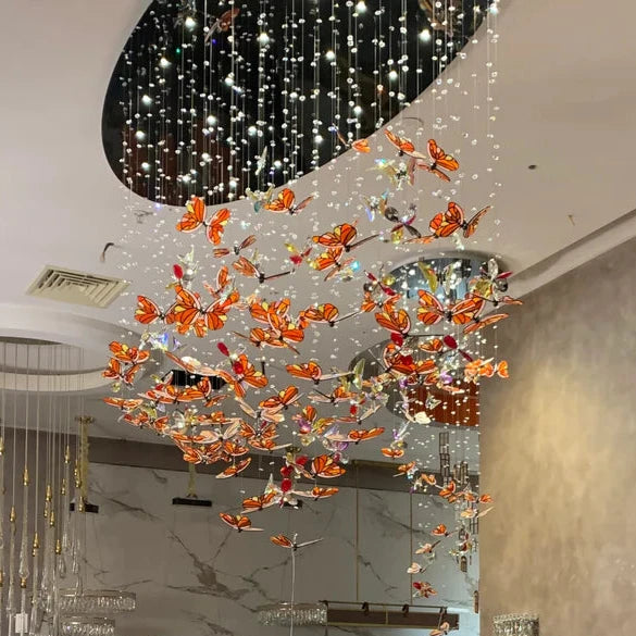 HomeDor Premium Tiffany Glass Butterfly Chandelier