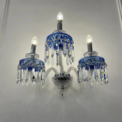 HomeDor Premium Luxury Blue Crystal 3-Candles Wall Sconce