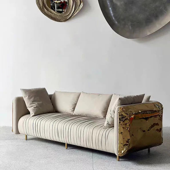 HomeDor Luxury Creative Light Gray Sofa with Brass Finish Color