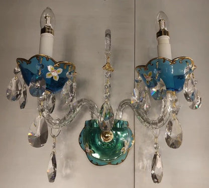 HomeDor Premium French Blue Crystal Candle Wall Sconce