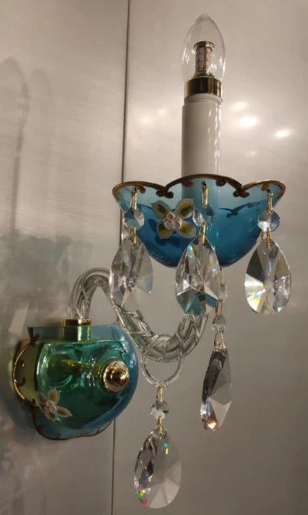 HomeDor Premium French Blue Crystal Candle Wall Sconce