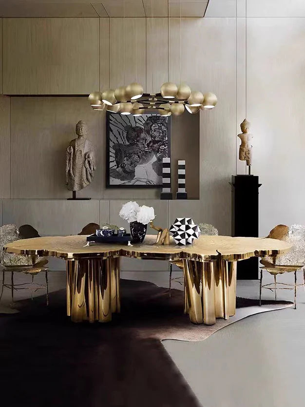 HomeDor Luxury Italian Style Stainless Steels Dining Table in Gold/Silver/Copper Finish Color