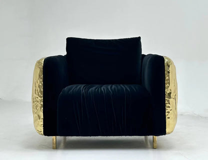 HomeDor Premium Luxury Leather Sofa with Brass Finish Color