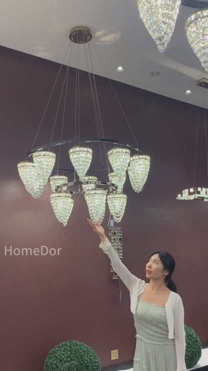 HomeDor Premium Modern Luxury 2-Tiers Conch Crystal Chandelier