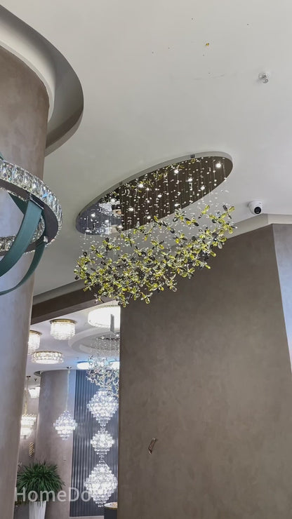 HomeDor Premium Modern Floating Floral Crystal Chandelier