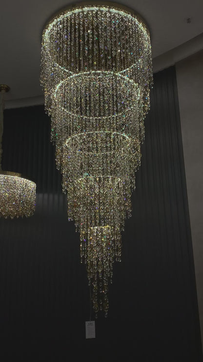 HomeDor Luxury Multi-tiered Gold Feather Waterfall Crystal Chandelier