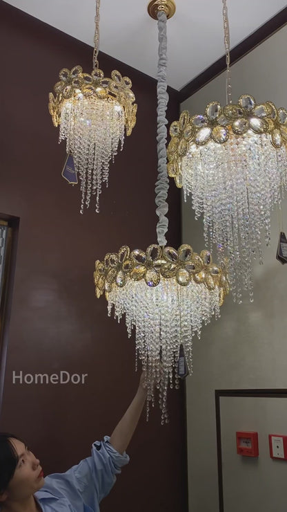 HomeDor Premium Modern Flower Crystal Tassel Chandelier