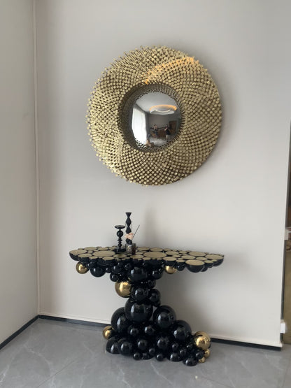 HomeDor Luxury Designer Black & Gold Bubbles Entrance Tables