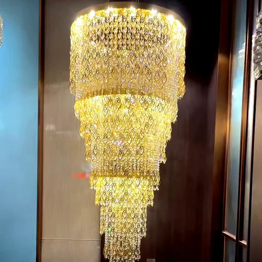 HomeDor Luxury Multi-tiered Gold Feather Waterfall Crystal Chandelier