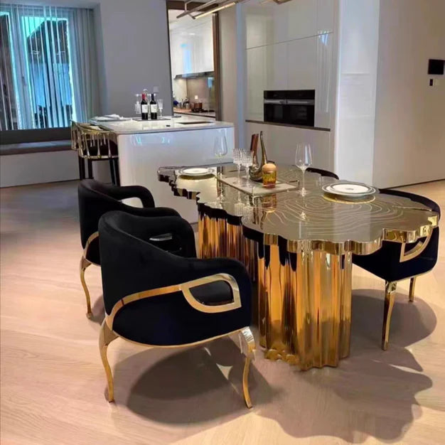 HomeDor Luxury Italian Style Stainless Steels Dining Table in Gold/Silver/Copper Finish Color
