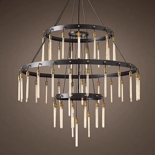 Clearance | Industrial Multi-Tier Chandelier with Tube Glass Accents