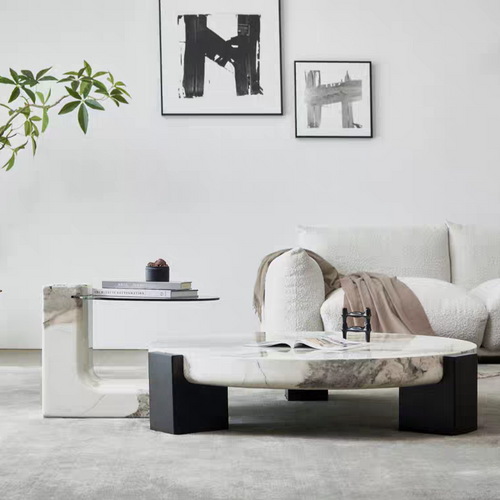 HomeDor Minimalist Artificial Round Marble Coffee Table