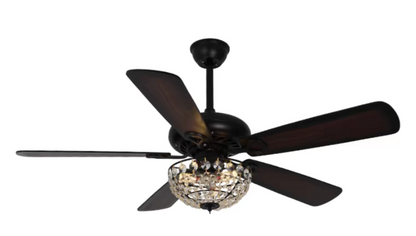 HomeDor Vintage Black Crystal  Ceiling Fan Light With Remote Control