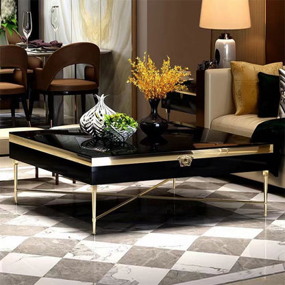 HomeDor Luxury Stainless Steel & Glass Coffee Table in Black/Gold